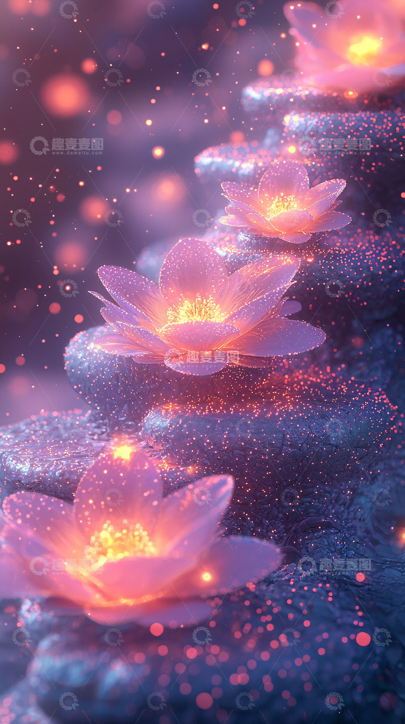 高清大图下载【趣麦麦图】梦幻粉色发光莲花