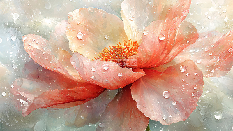 高清大图下载【趣麦麦图】粉色牡丹花雨滴高清图