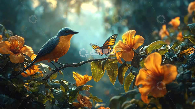 高清大图下载【趣麦麦图】梦幻森林小鸟