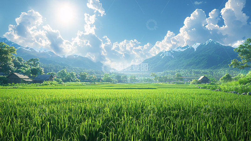 高清大图下载【趣麦麦图】阳光明媚的稻田风光