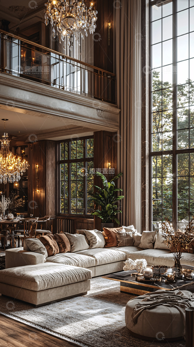高清大图下载【趣麦麦图】奢华大气双层挑高客厅