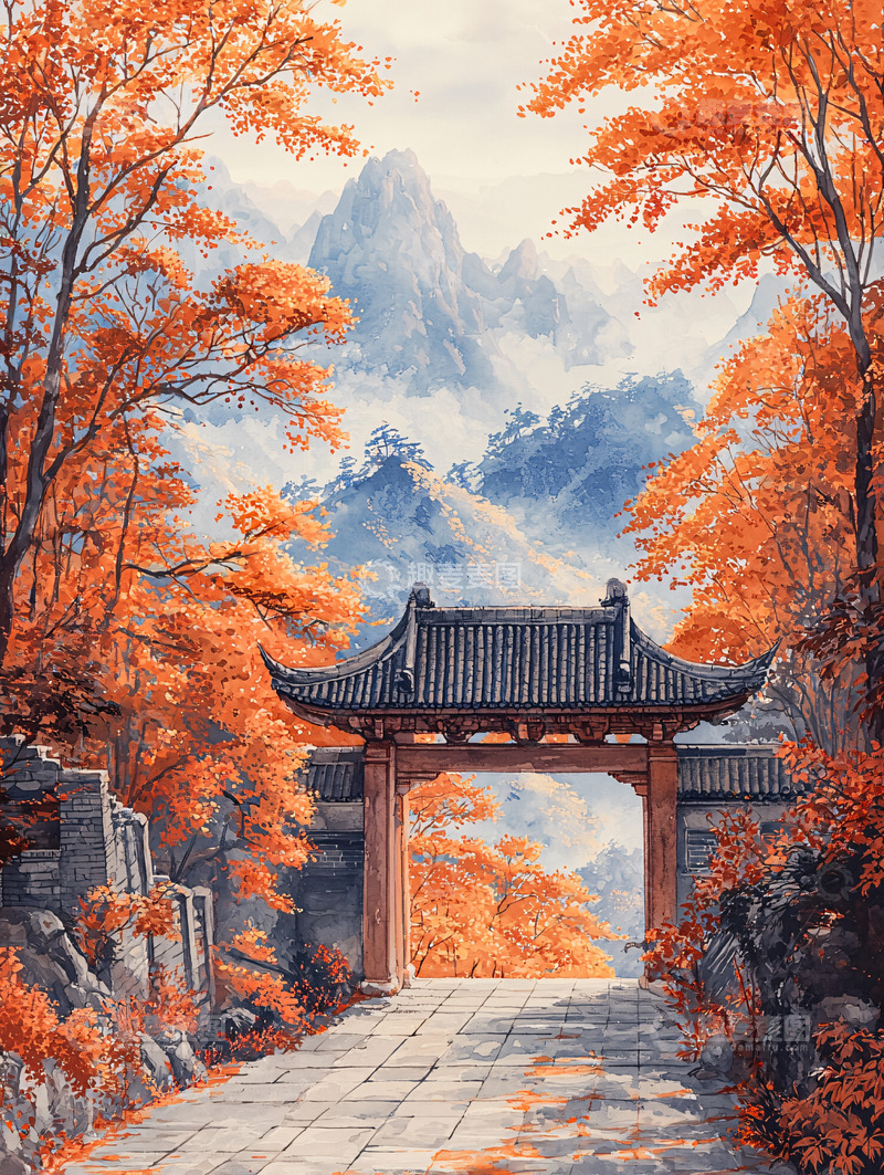 高清大图下载【趣麦麦图】秋日山间古风意境