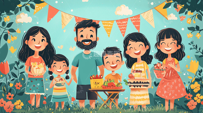 高清大图下载【趣麦麦图】幸福家庭户外野餐