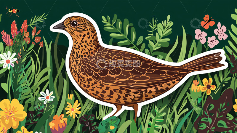 高清大图下载【趣麦麦图】斑点鸟儿栖息花丛中