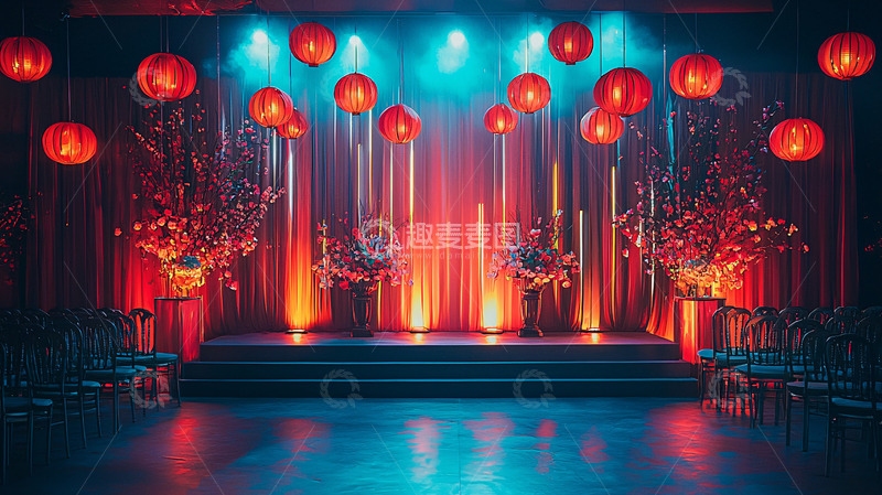 高清大图下载【趣麦麦图】红色灯笼舞台婚礼现场