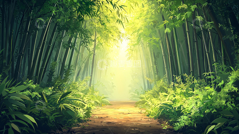 高清大图下载【趣麦麦图】光线透过竹林小路