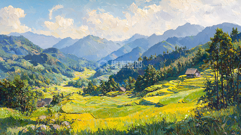 高清大图下载【趣麦麦图】阳光下的山谷田园