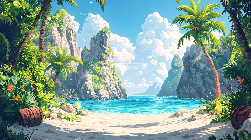 高清大图下载【趣麦麦图】热带海滩风景画