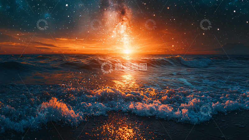 高清大图下载【趣麦麦图】宇宙海浪日出