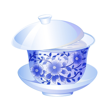 国风茶杯插画矢量盖碗茶