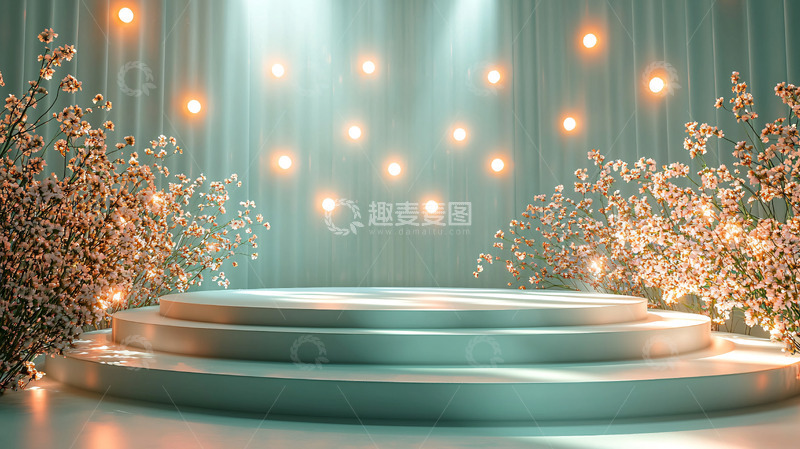 高清大图下载【趣麦麦图】轻奢绿幕圆形三层展台