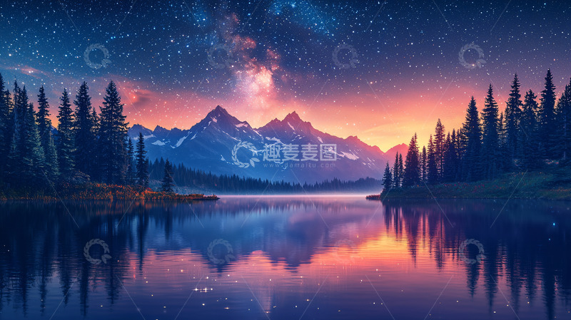 高清大图下载【趣麦麦图】星空下的湖泊与山脉