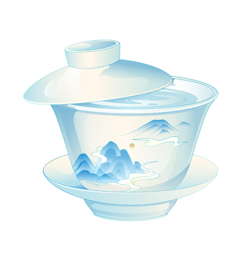  国风茶杯插画矢量盖碗茶元素