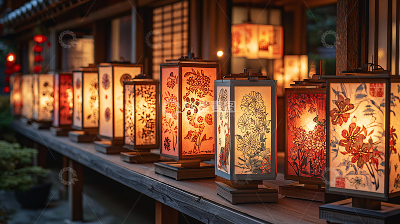高清大图下载【趣麦麦图】日式风格彩绘灯笼