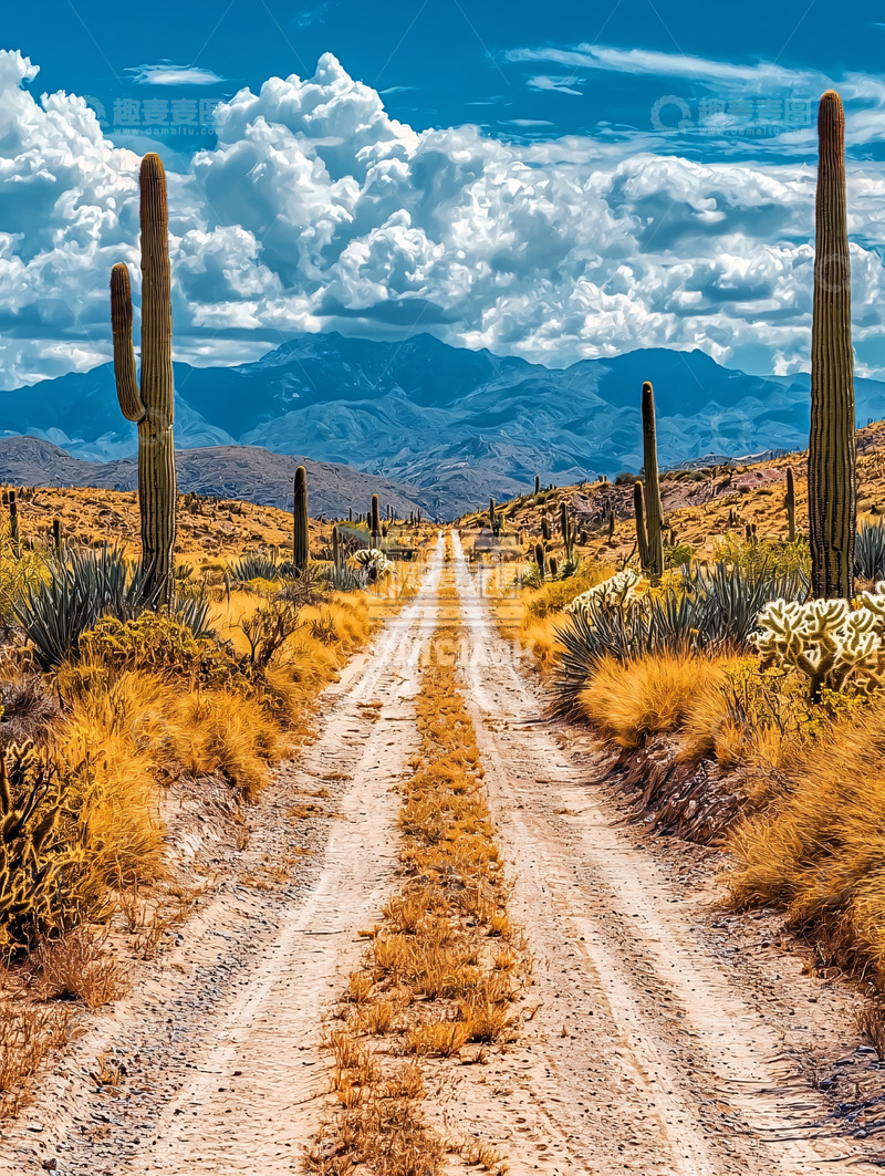 高清大图下载【趣麦麦图】笔直的沙土路通向远方