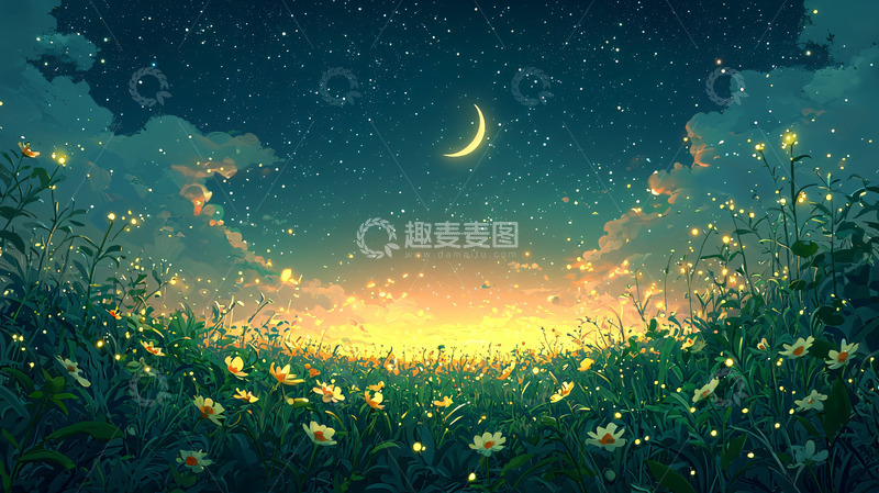 高清大图下载【趣麦麦图】梦幻星空花田夜景