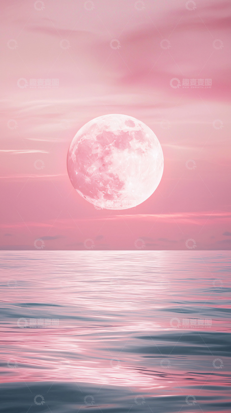高清大图下载【趣麦麦图】粉色天空下的满月