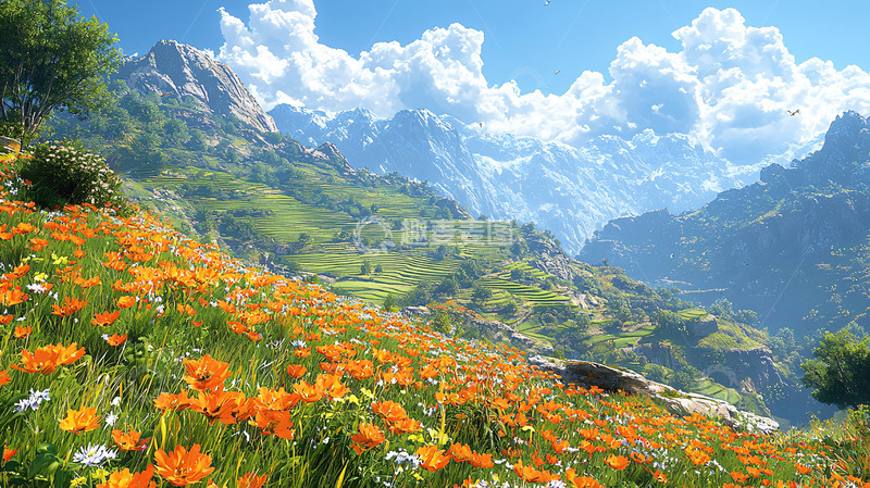 高清大图下载【趣麦麦图】山间野花盛开的景象