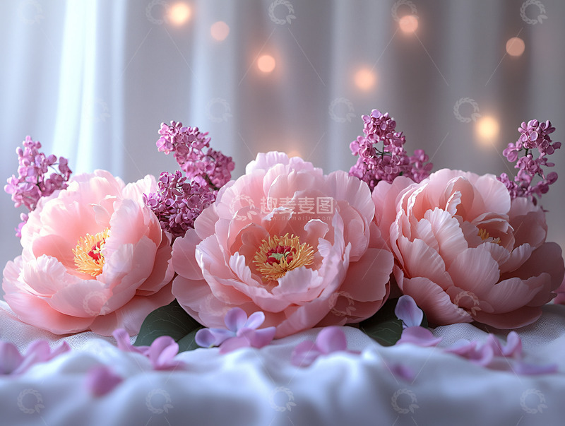 高清大图下载【趣麦麦图】粉色牡丹和紫丁香花束