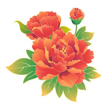 牡丹花矢量国风插画