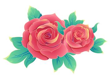 玫瑰花矢量卡通国潮插画1