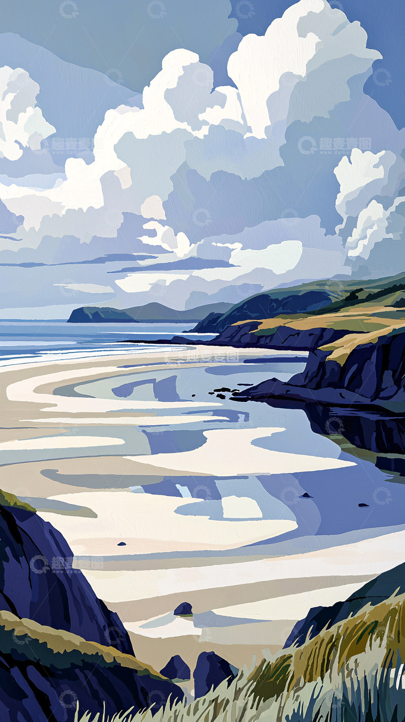 高清大图下载【趣麦麦图】海岸线平静的沙滩