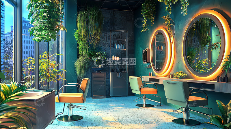 高清大图下载【趣麦麦图】绿植环绕的现代化美发沙龙