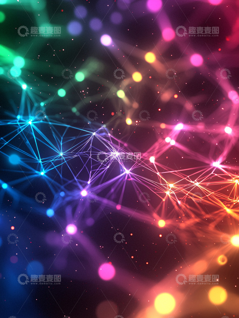 高清大图下载【趣麦麦图】彩虹色粒子网络