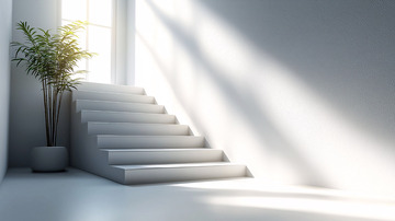 阳光洒进白色楼梯