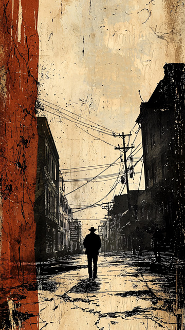 荒凉街道上的孤独背影