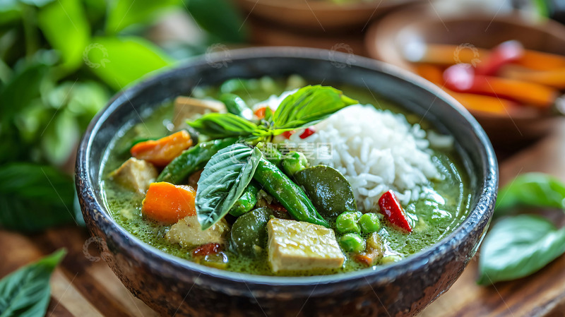 高清大图下载【趣麦麦图】绿咖喱豆腐饭