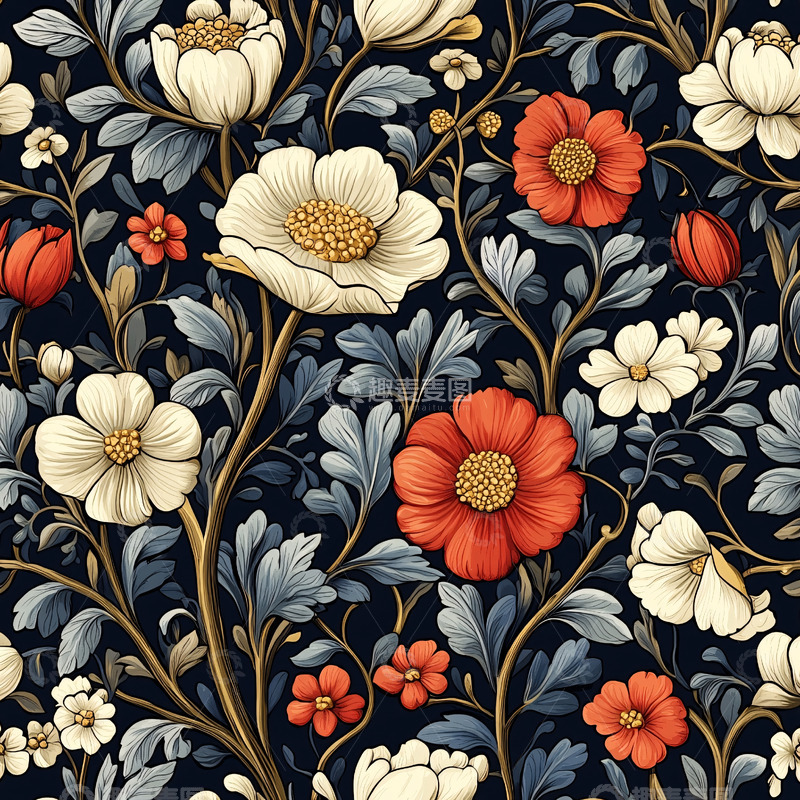 高清大图下载【趣麦麦图】繁复的复古花卉图案