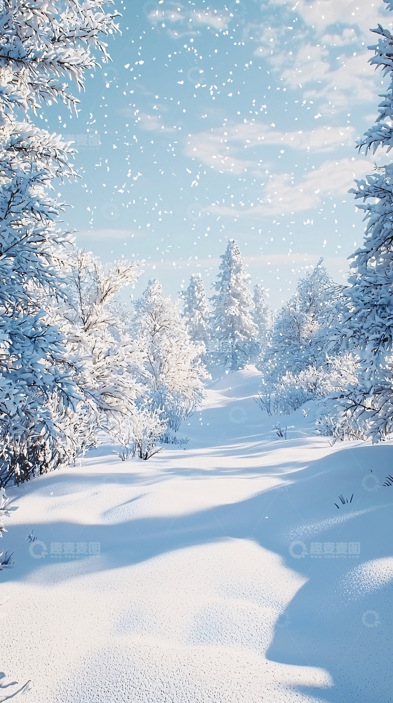 高清大图下载【趣麦麦图】冬日雪景森林小路