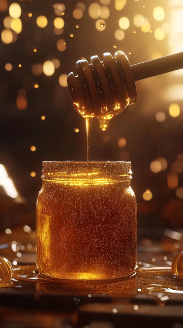 蜂蜜滴落玻璃瓶