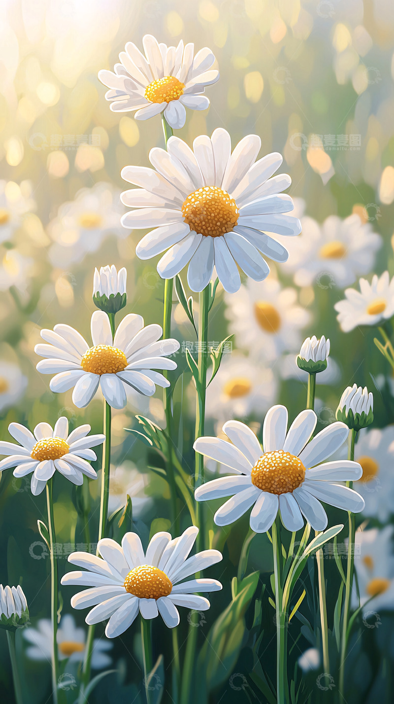 高清大图下载【趣麦麦图】阳光下盛开的雏菊花田