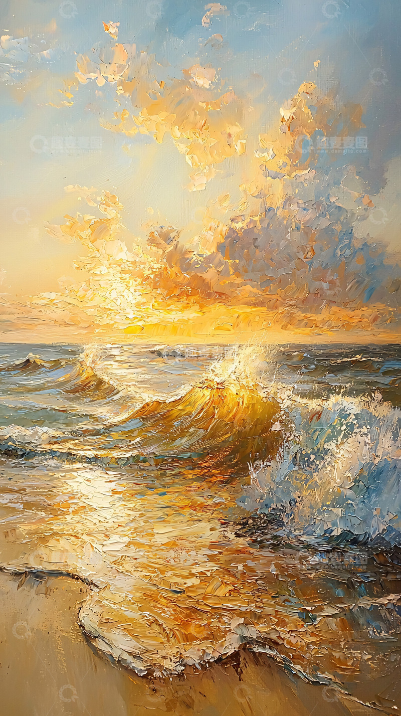 高清大图下载【趣麦麦图】金色阳光下的海浪