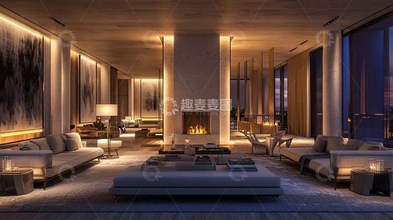 高清大图下载【趣麦麦图】高端公寓夜景休息室