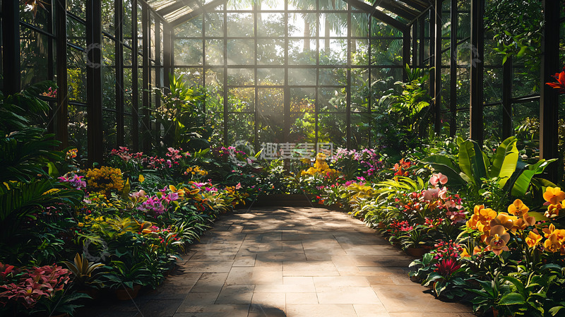 高清大图下载【趣麦麦图】阳光下的温室花房