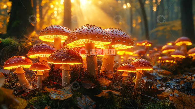 高清大图下载【趣麦麦图】森林中发光的毒蝇伞