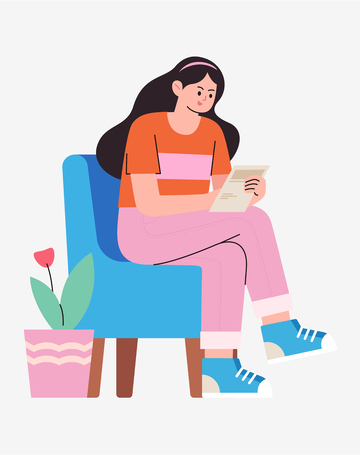 矢量扁平风坐在沙发上看书的女生
