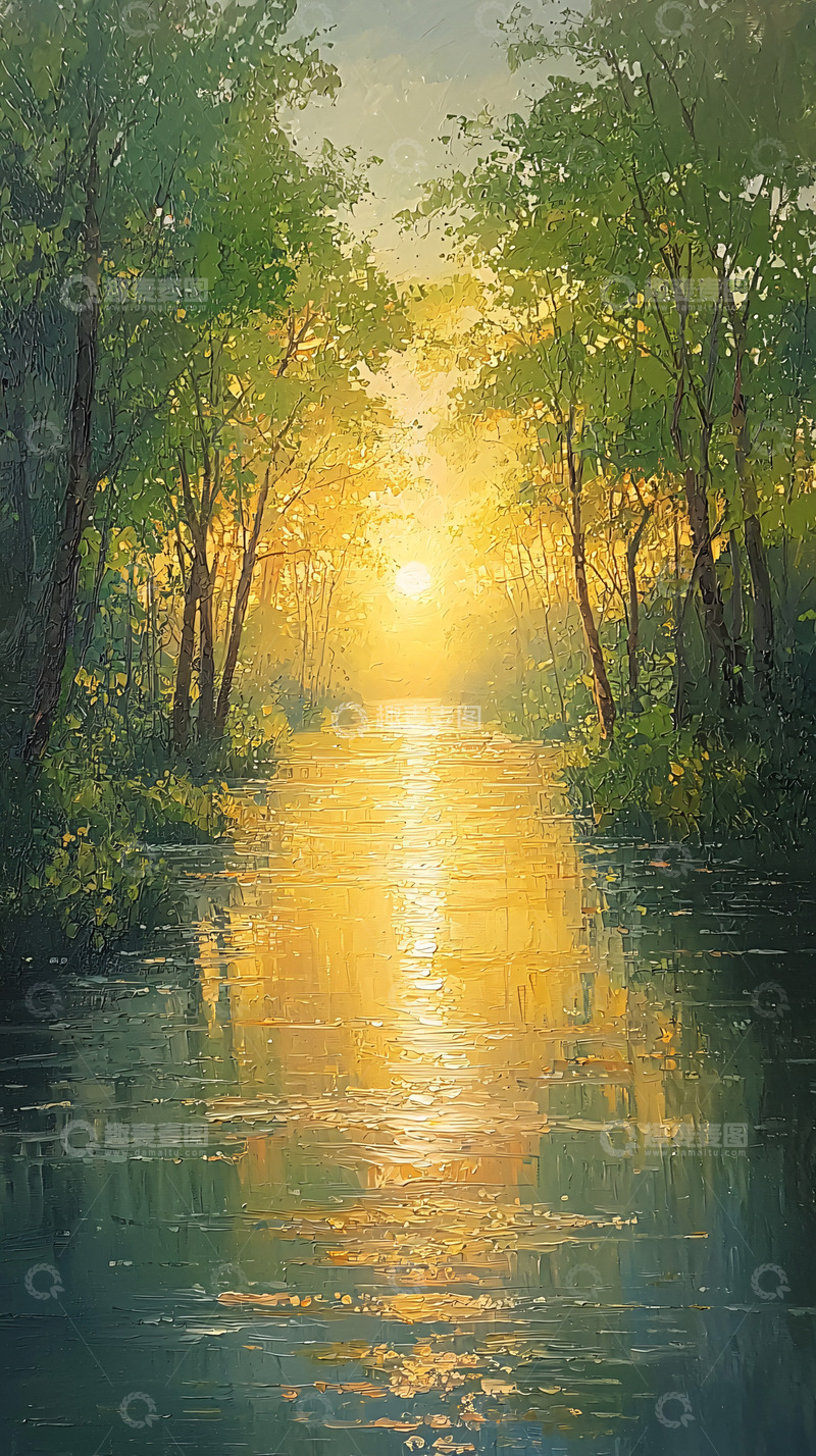高清大图下载【趣麦麦图】清晨森林小溪日出