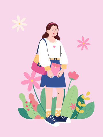 矢量扁平风背包女孩人物站姿