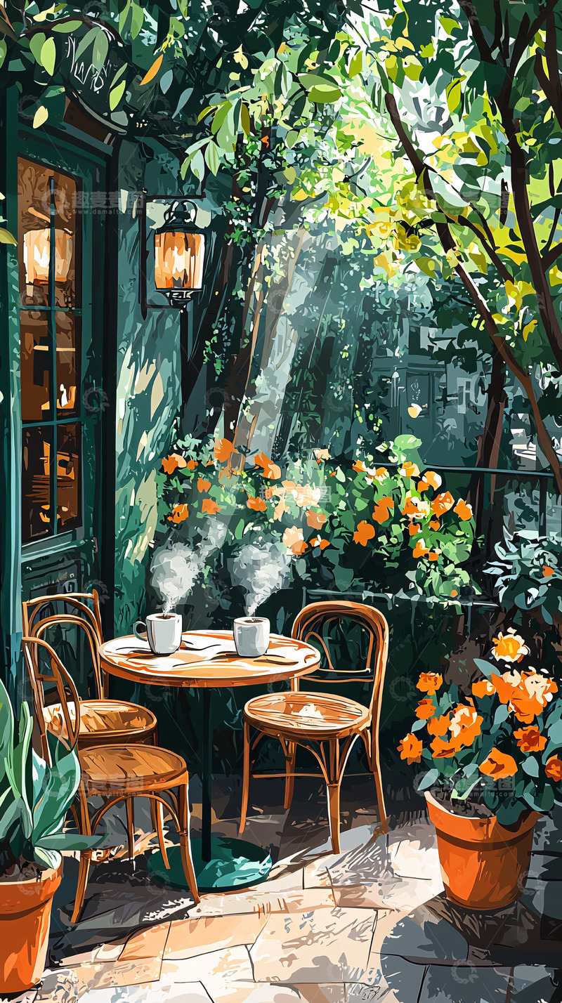 高清大图下载【趣麦麦图】阳光花园咖啡馆