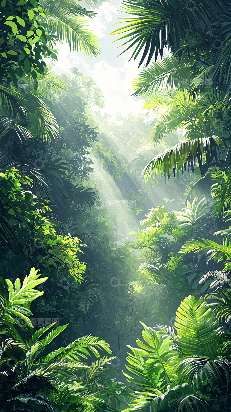 高清大图下载【趣麦麦图】热带雨林阳光透过树叶