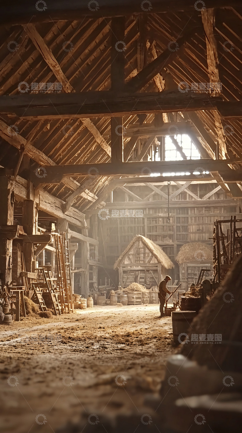 高清大图下载【趣麦麦图】古老木结构仓库内部