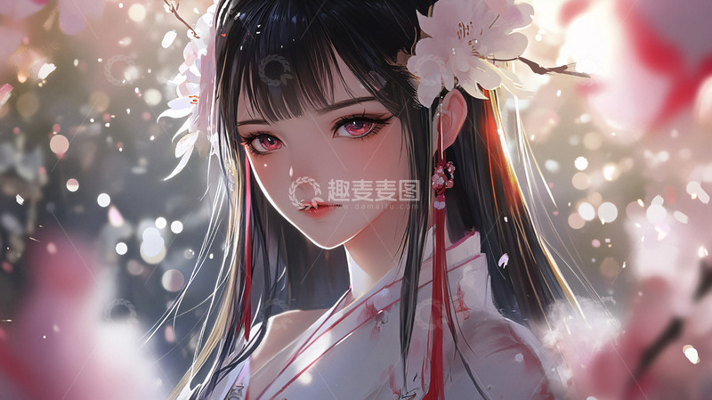 高清大图下载【趣麦麦图】樱花树下古风少女