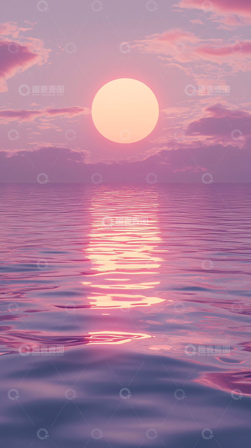 高清大图下载【趣麦麦图】粉色日落海面