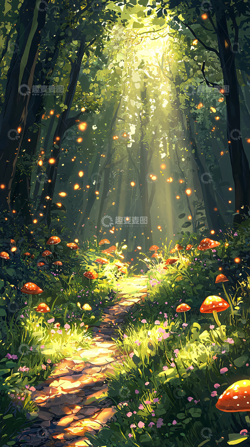 高清大图下载【趣麦麦图】阳光穿透森林的奇幻景象