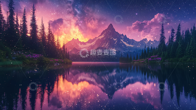 高清大图下载【趣麦麦图】梦幻山峰湖泊倒影