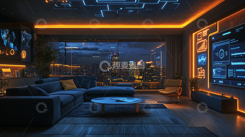 高清大图下载【趣麦麦图】未来科技感客厅夜景